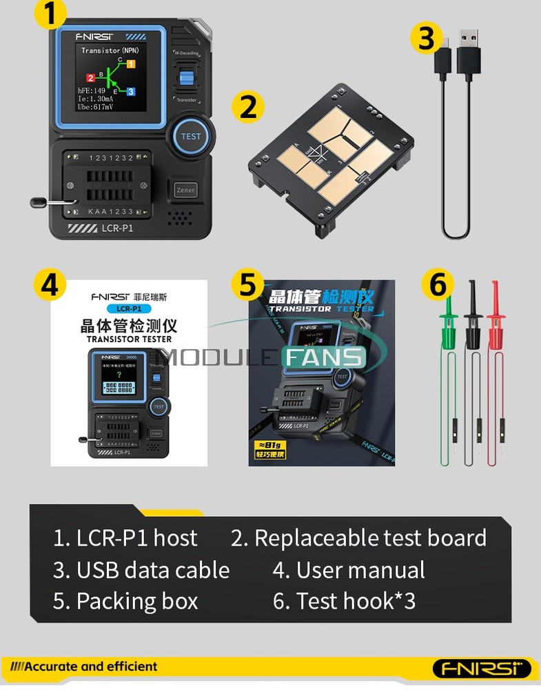 FNIRSI LCR-P1 Transistor Tester Meter Diode, Triode Capacitance LCR ESR Meter