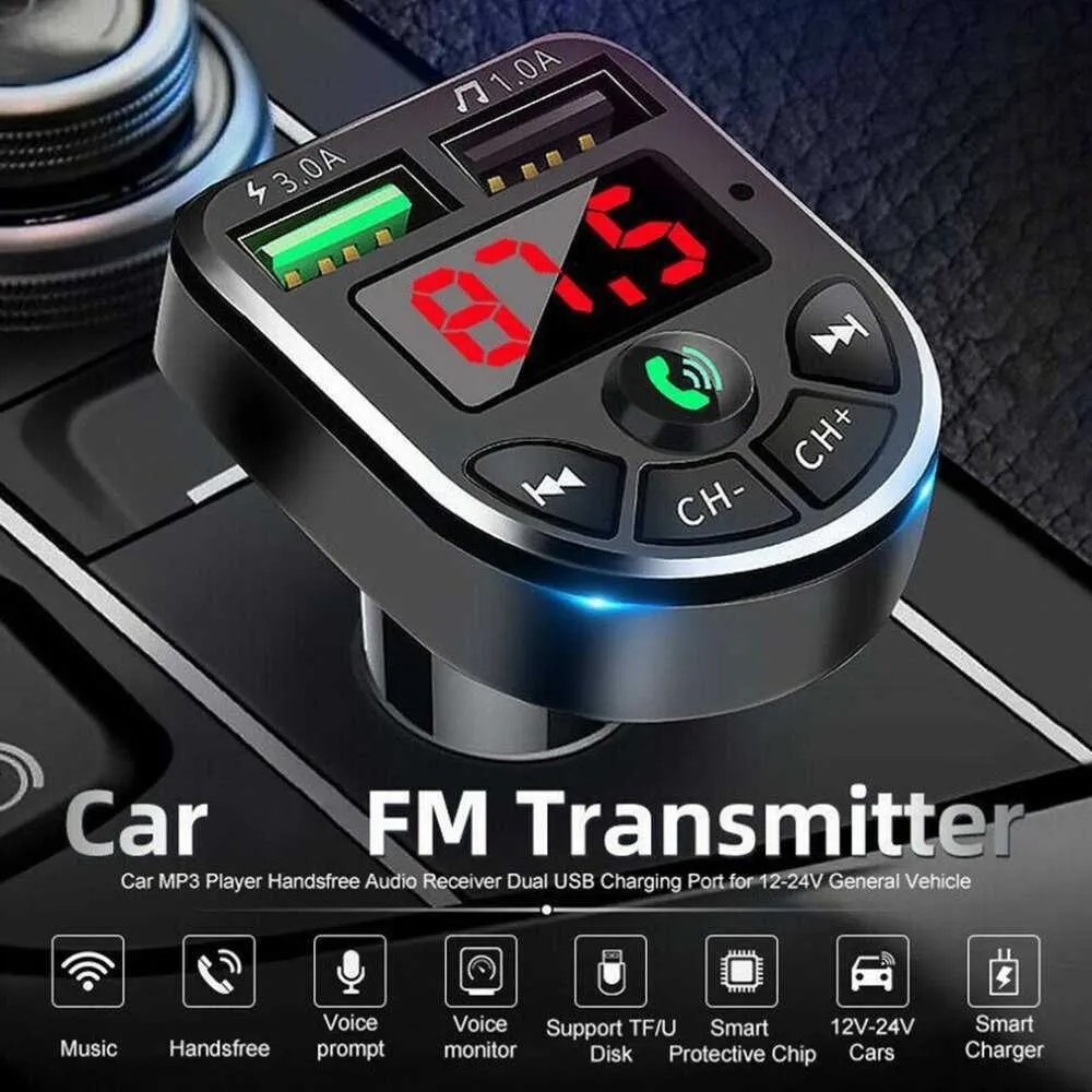 Bluetooth FM Transmitter Car Adapter – Wireless Radio MP3 Player USB Charger Kit