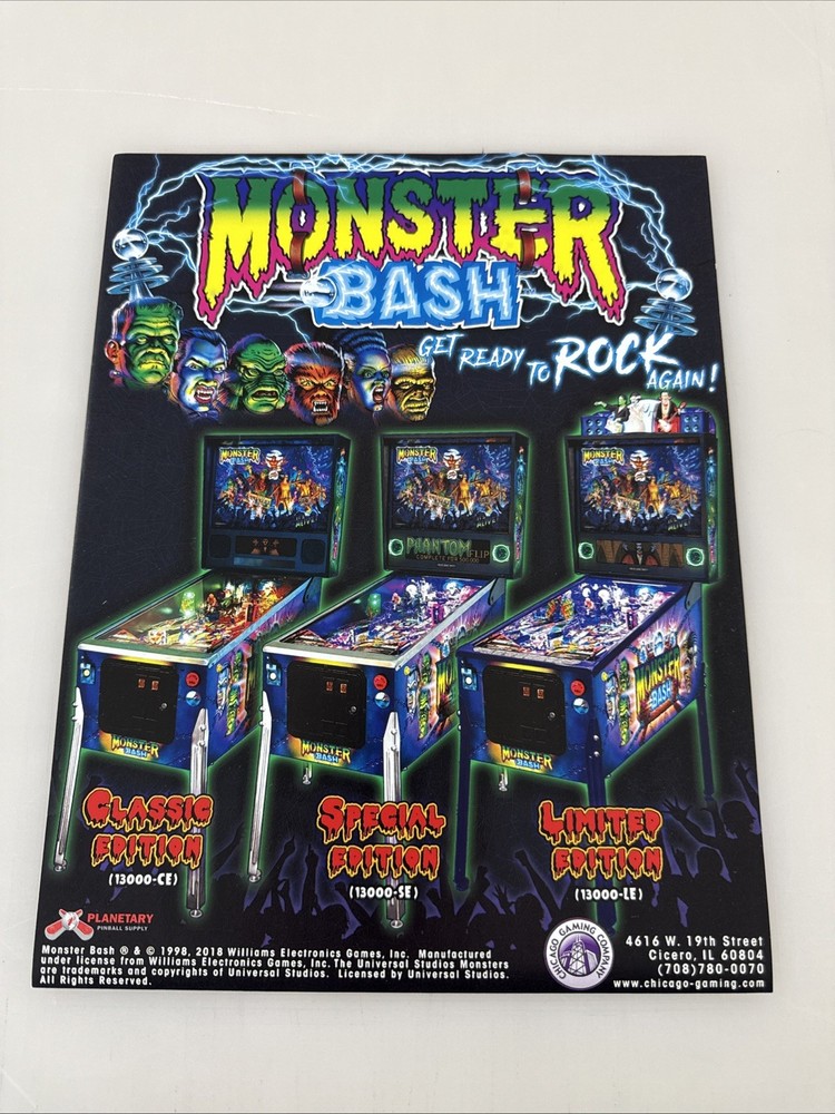 Chicago Gaming Monster Bash Pinball Flyer