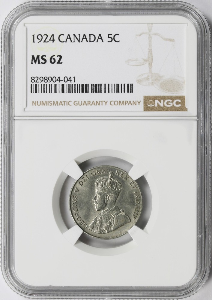 1924 Canada 5c Nickel NGC MS62