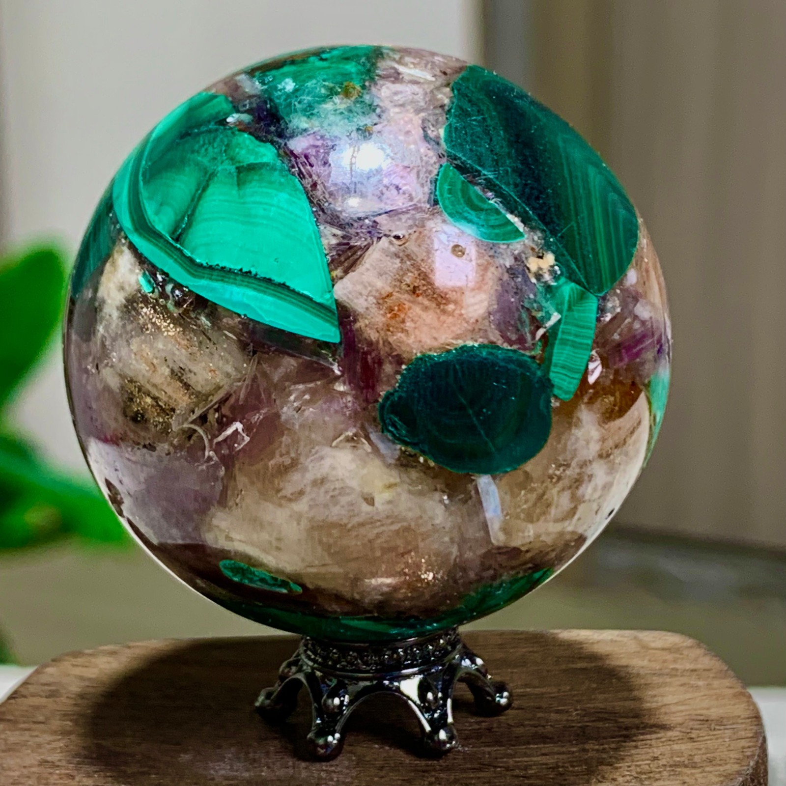 95G Newly discovered rare malachite purple mica symbiotic sphere restoration