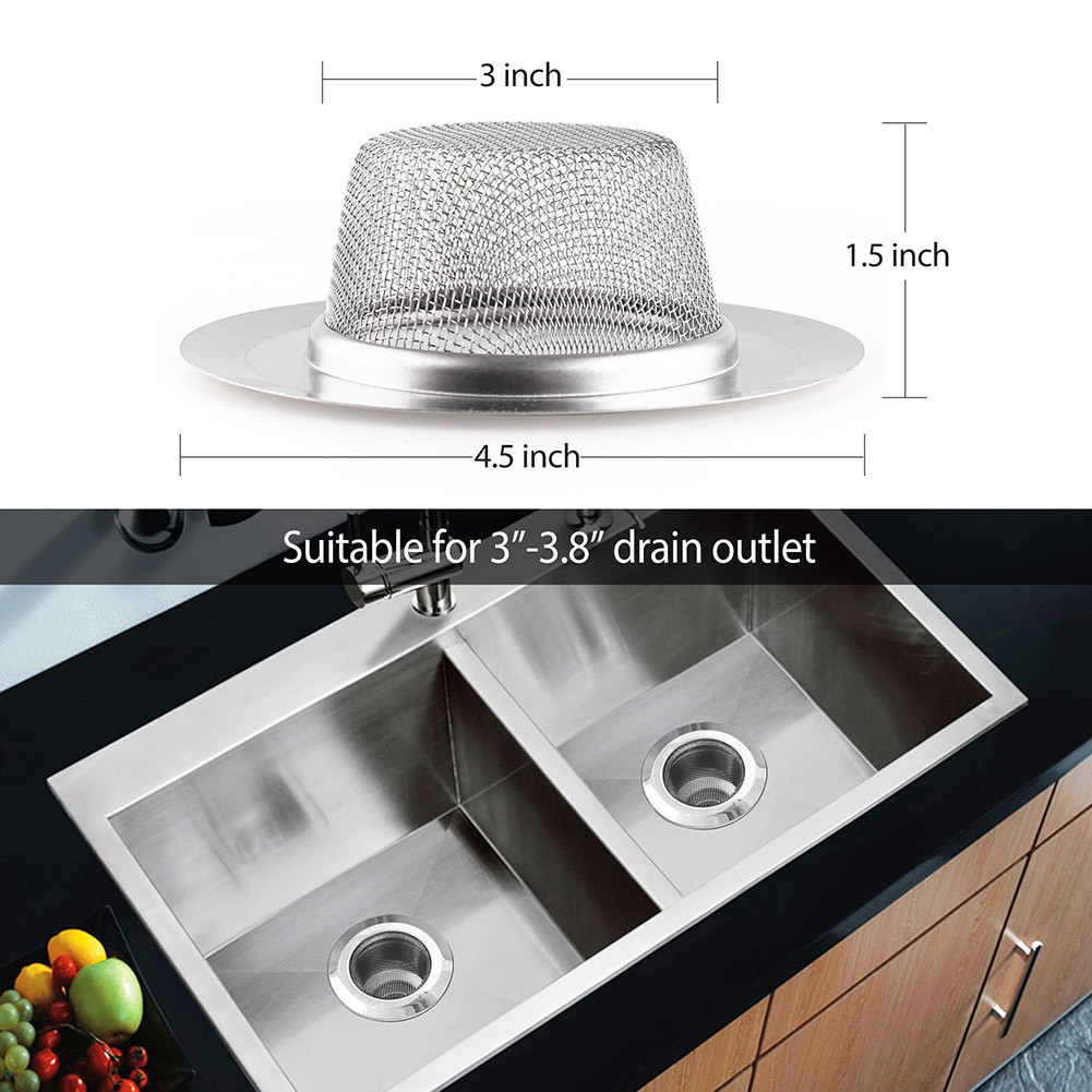 4PCS Kitchen Sink Strainer Large Wide Rim 4.5" Stainless Steel Mesh Drain Filter