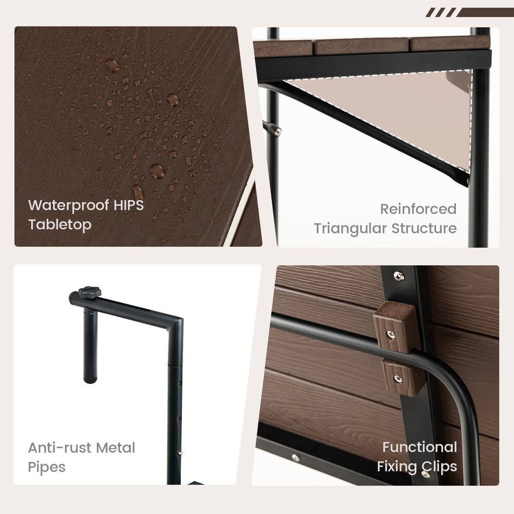 Folding Hanging Table Outdoor Railing Table w/ 3-Level Adjustable Height