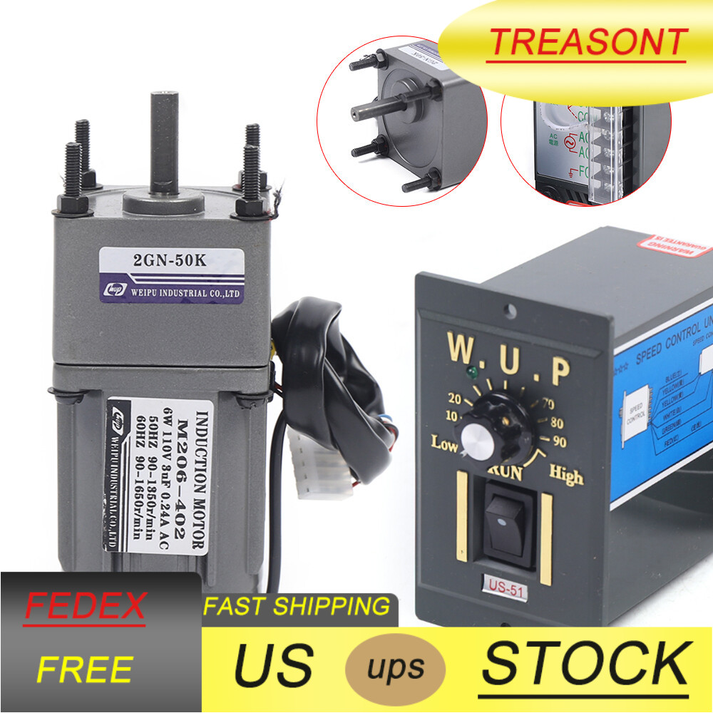 110V AC Gear Motor Electric Motor Variable Speed Controller Reversible50K 1:50