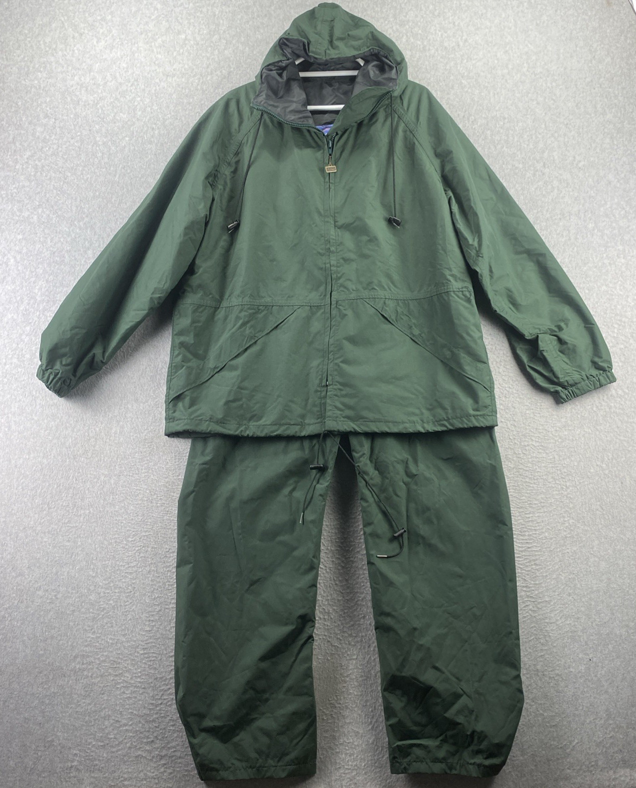 Walls XL Green Rain Suit Set Jacket Pants Waterproof Hooded Nylon Outdoor