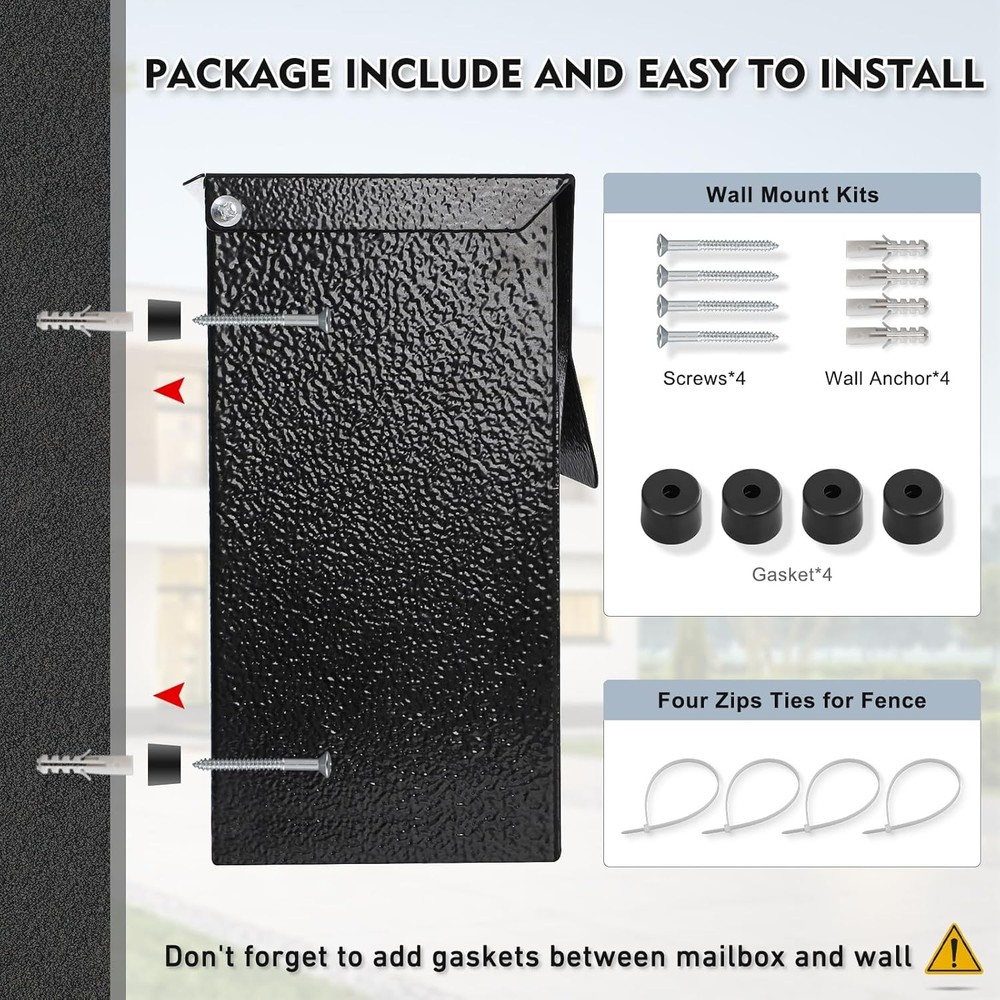 KYODOLED Wall-Mount Mailbox,Large Capacity Mail Box,Galvanized Black Modern