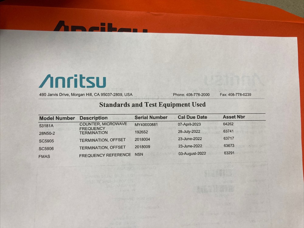 Anritsu S331E Site Master Certified By Anritsu