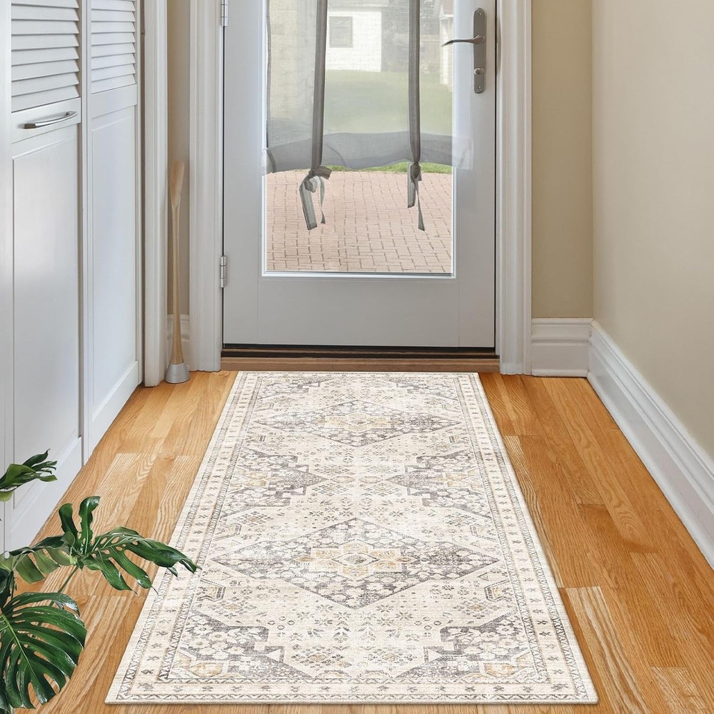 Washable Kitchen Runner 2' x 6' (Rectangular), Beige Taupe Orange