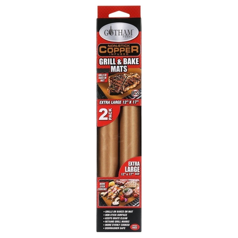 Non-Stick Copper Grill & Baking Mats 2 Pack Easy Clean Durable Dishwasher Safe