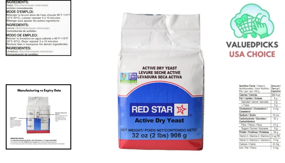 32 Ounce Active Dry Yeast for Baking - Vacuum Packed Quality & Freshness