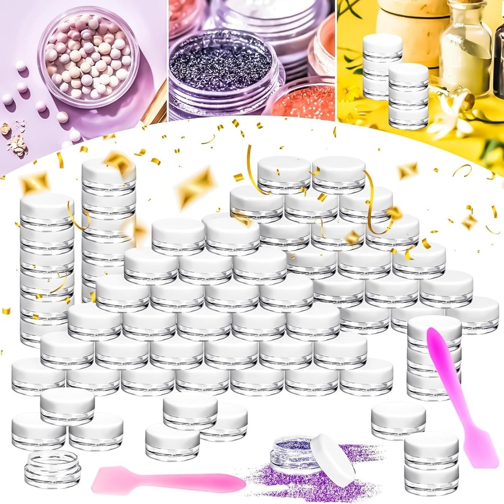 100 Pcs 3g Empty Plastic Containers with White Lids Tiny Makeup Sample Container