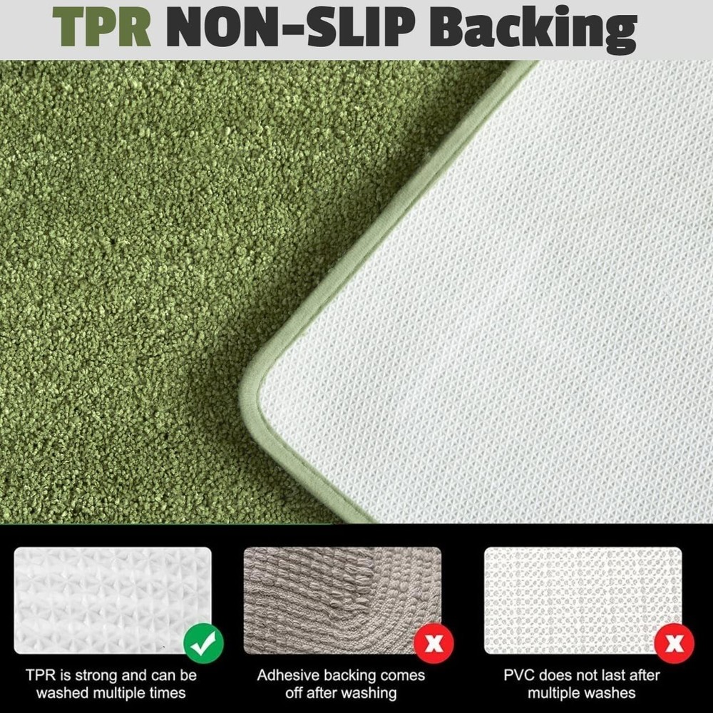 2 Piece Solid Microfiber Soft Bathroom Rug Set Non-Slip TPR Backing