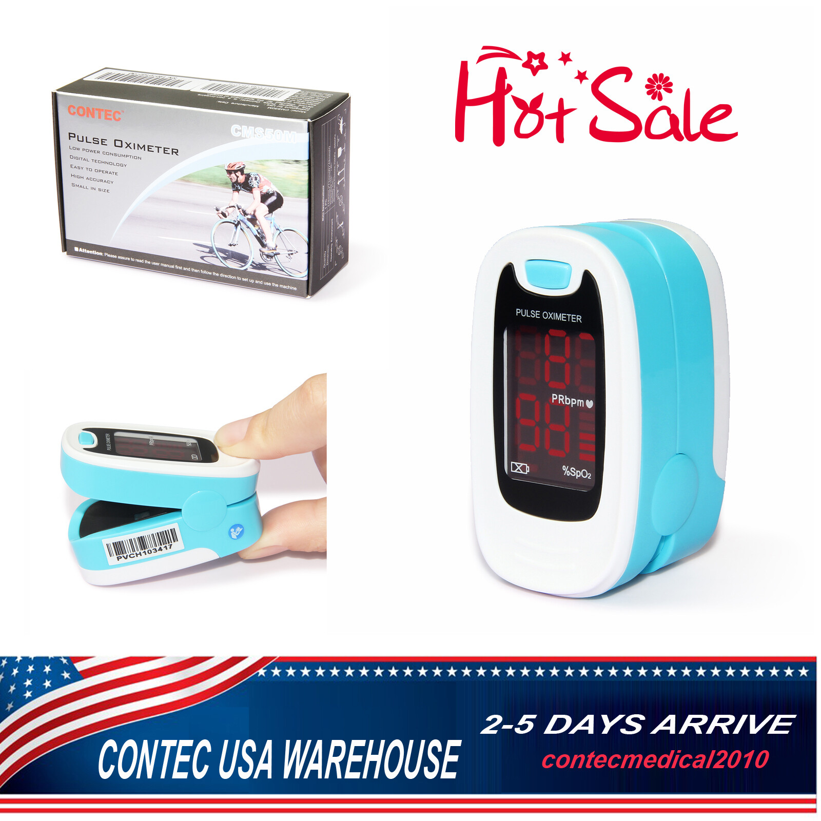 CONTEC 50M USA oximeters, finger pulse oximeter,o2 monitor,blood oxygen,spo2,LED