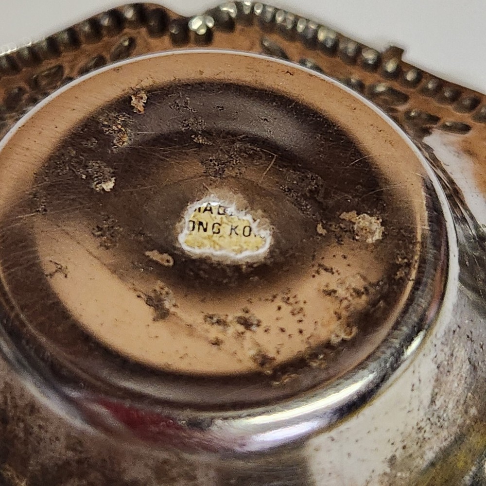 Two Small Silver Plated Trinket/ Dishes Grape Pattern Hong Kong