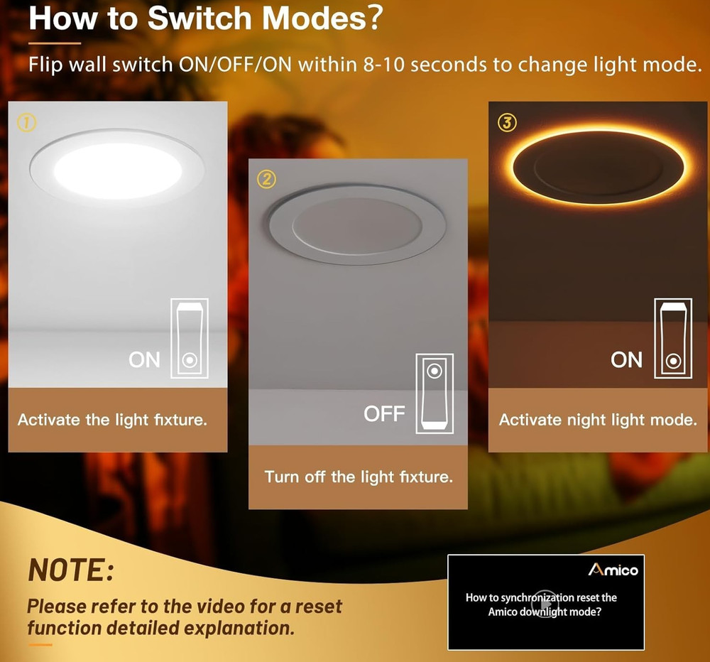 12-Pack 6" LED Recessed Lights - 5CCT Selectable & Night Light Mode