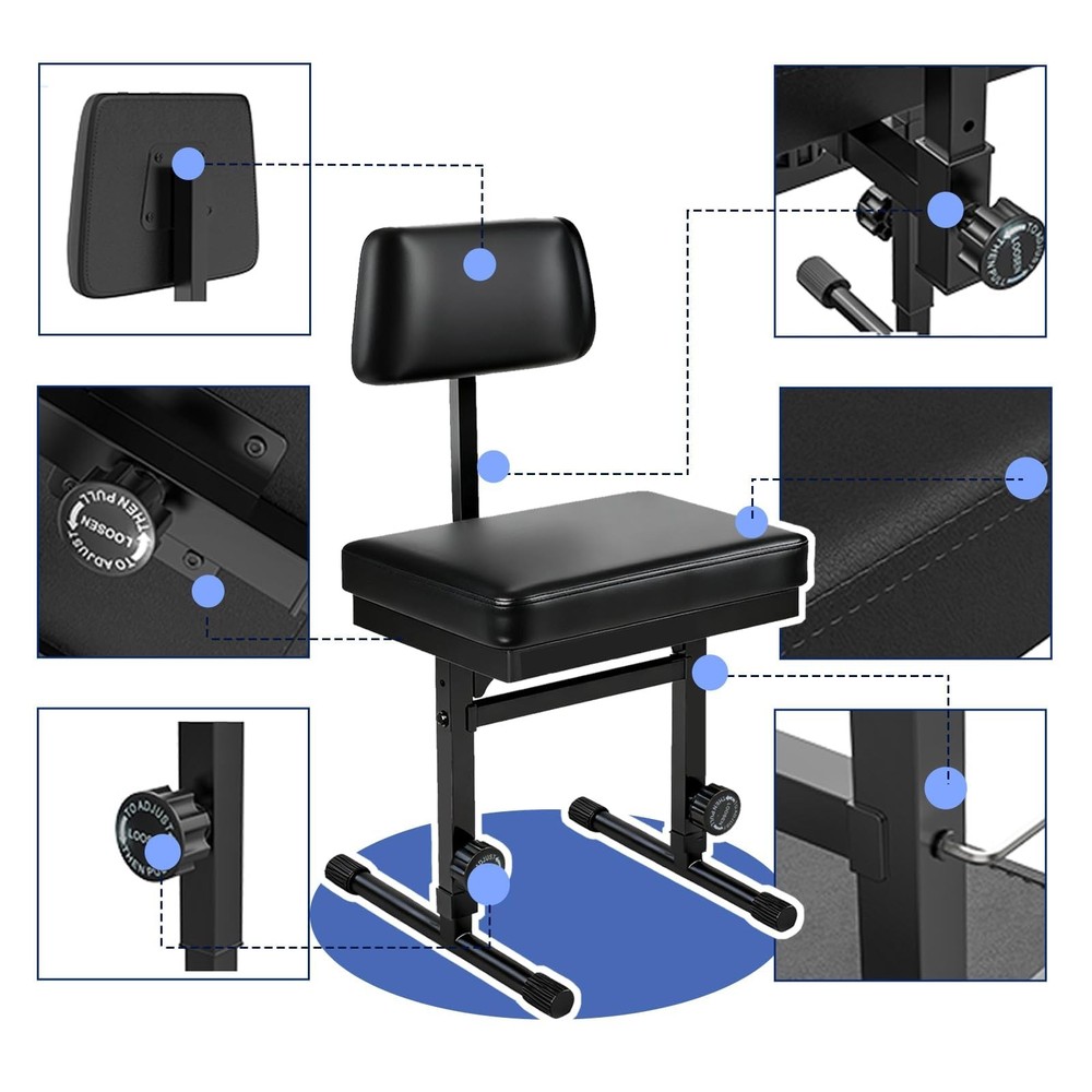 MXQMKL Adjustable Piano Bench with Storage,Guitar Stool with Back Support Mus...
