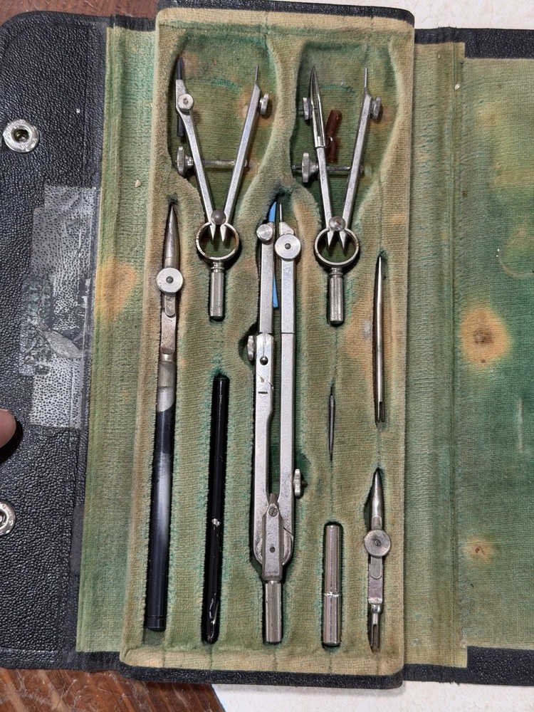 Vintage Drafting Tools Tower Germany 8 pc engineering 607.51051 orig case