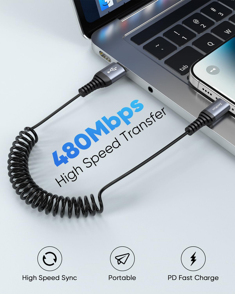 USB a to USB C Coiled Cable 3FT 2-Pack, Coiled USB C Cable for Car Fast Charging