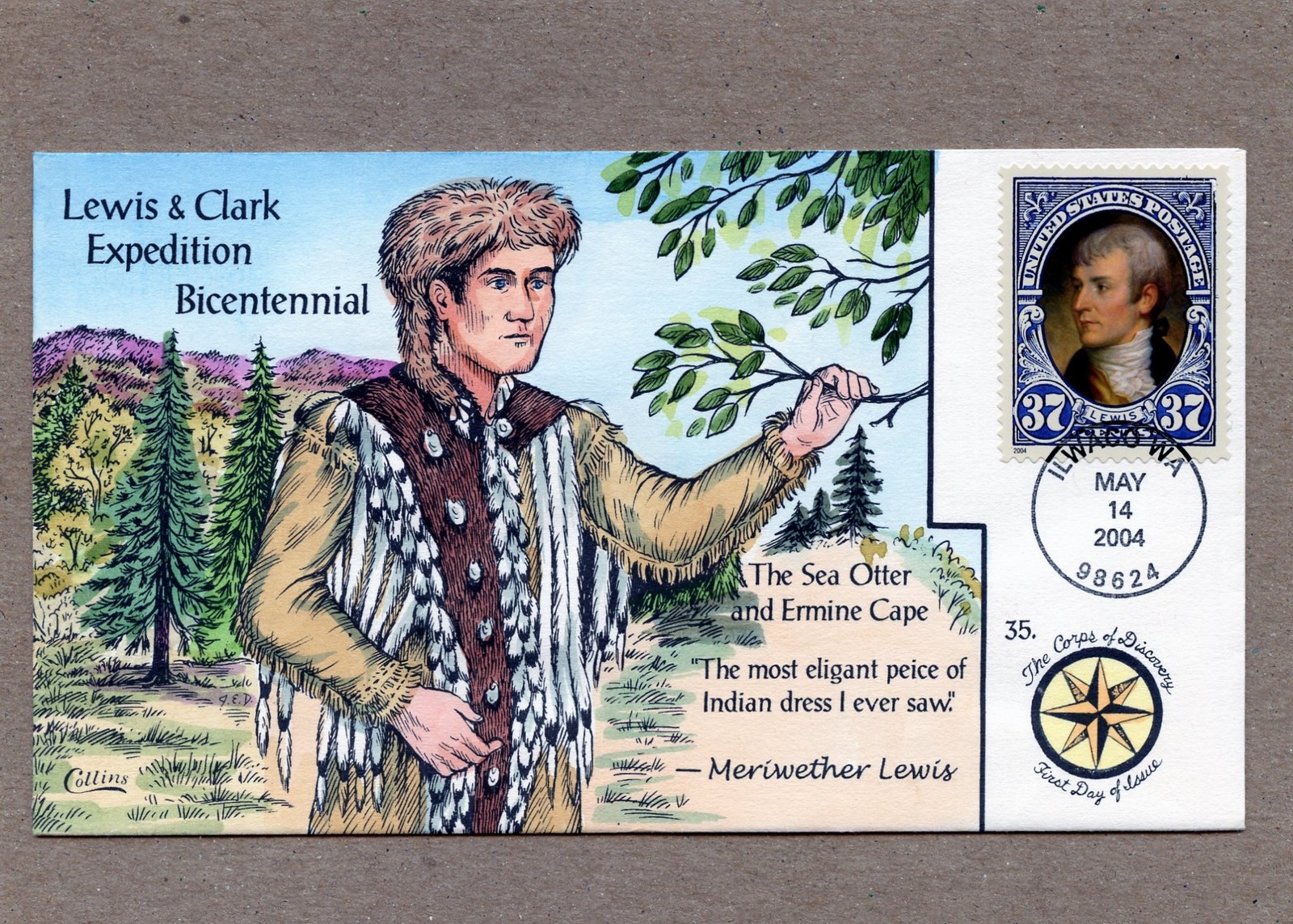 WWLF COLLINS FDC  LEWIS & CLARK EXPEDITION  3855 #6  SEA OTTER AND ERMINE CAPE
