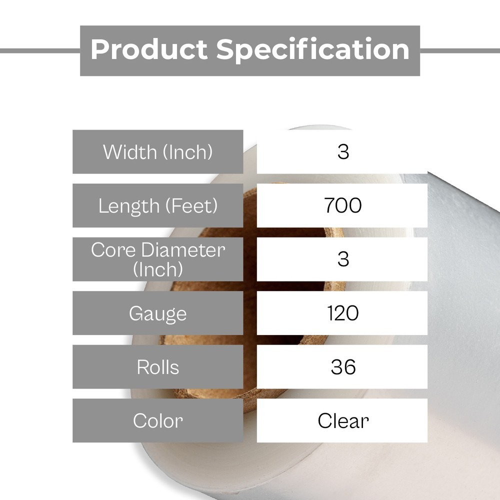 36 Rolls Stretch Wrap Mini Bundle 3" x 700' 120 Gauge Plastic Handle