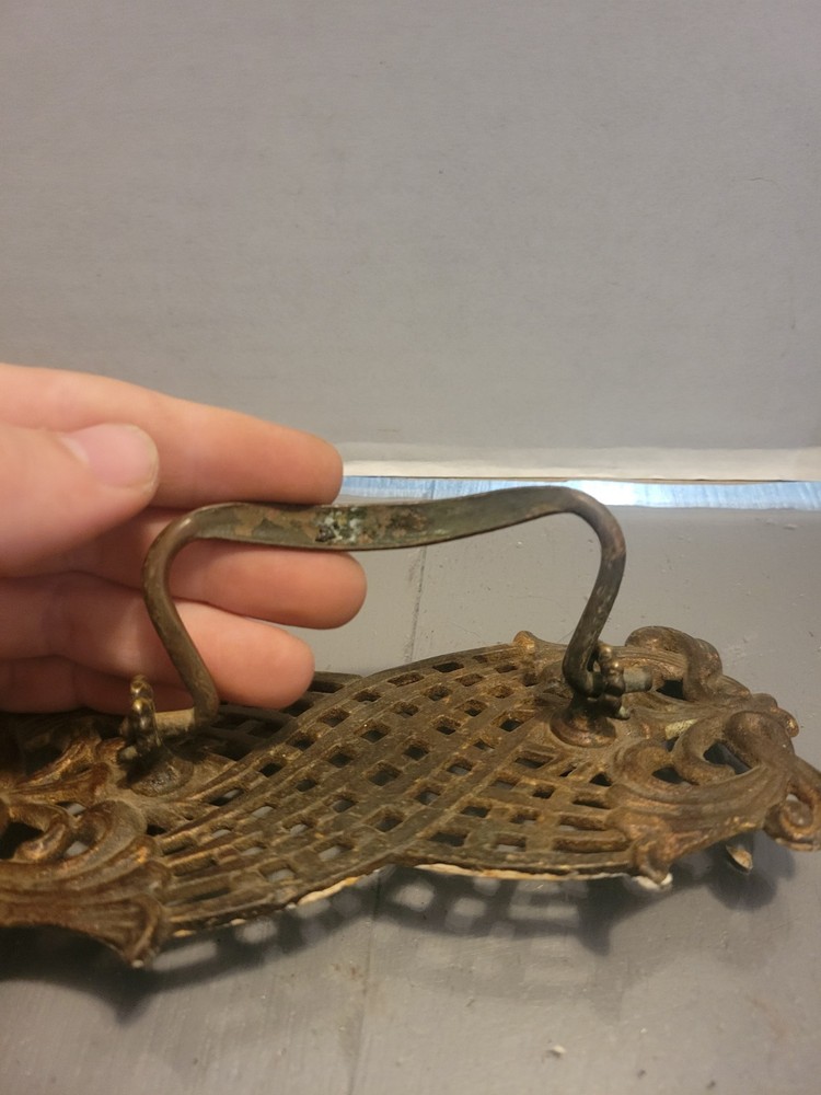 Antique Large Cast Brass Drawer Pull Scroll Victorian Patina Greco