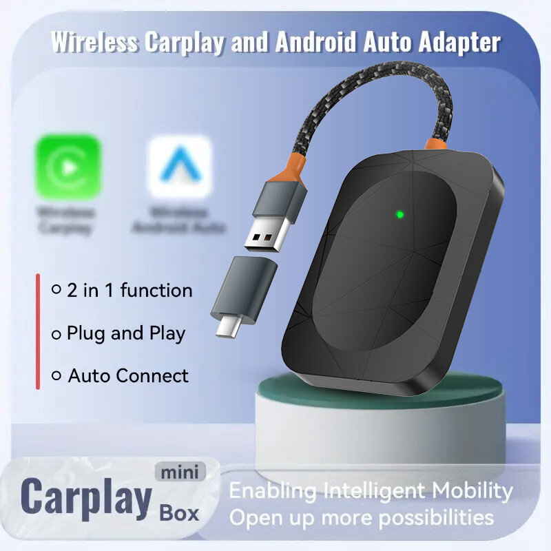 2-in-1 Wired to Wireless CarPlay Adapter /Android Auto Adapter Plug & Play US