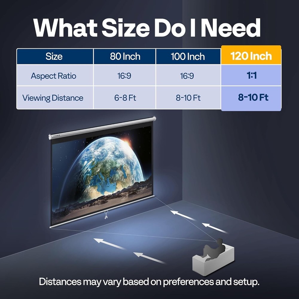 Robust 120 Inch Projector Screen with Self-Locking Mechanism for Easy Viewing