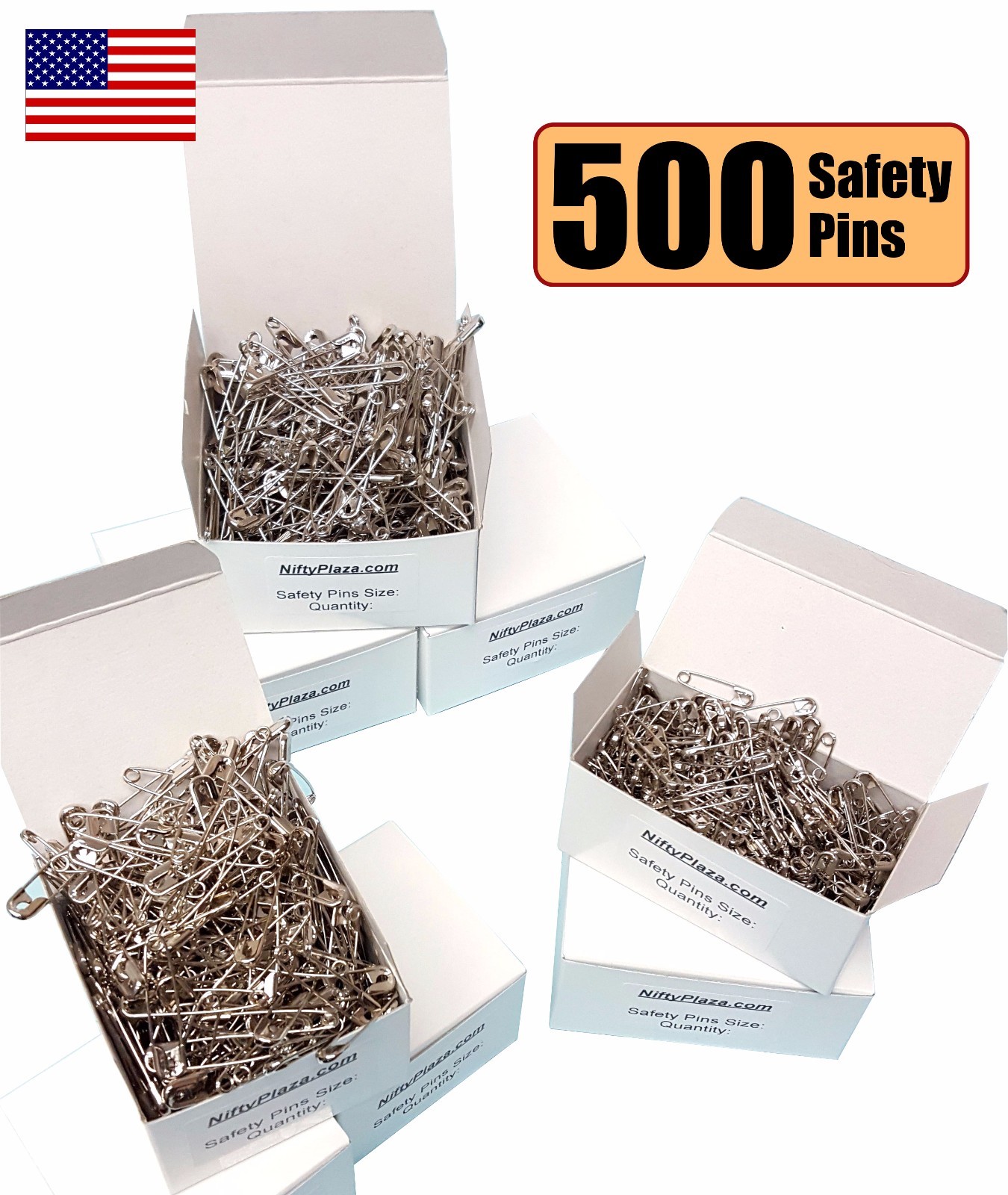 NiftyPlaza 500 Safety Pins Size 1-1/16" Heavy Duty Industrial Strength No Rust