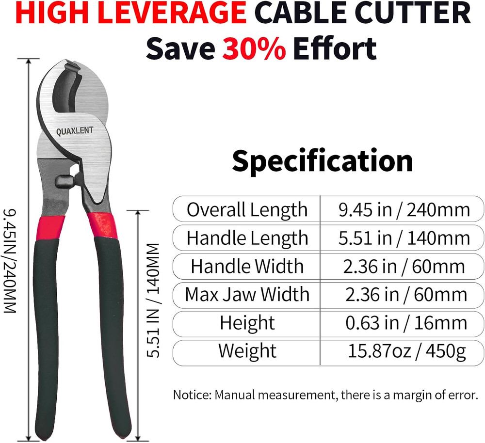 10 Inch Large Cable Cutter Heavy Duty High Leverage Big Wire Cutting Plier Tool