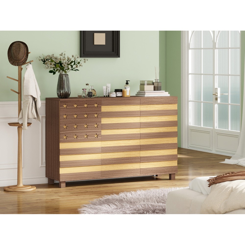 55" Buffet Brown Sideboard Cabinet,2 Drawers, 3 Doors, Adjustable Shelf