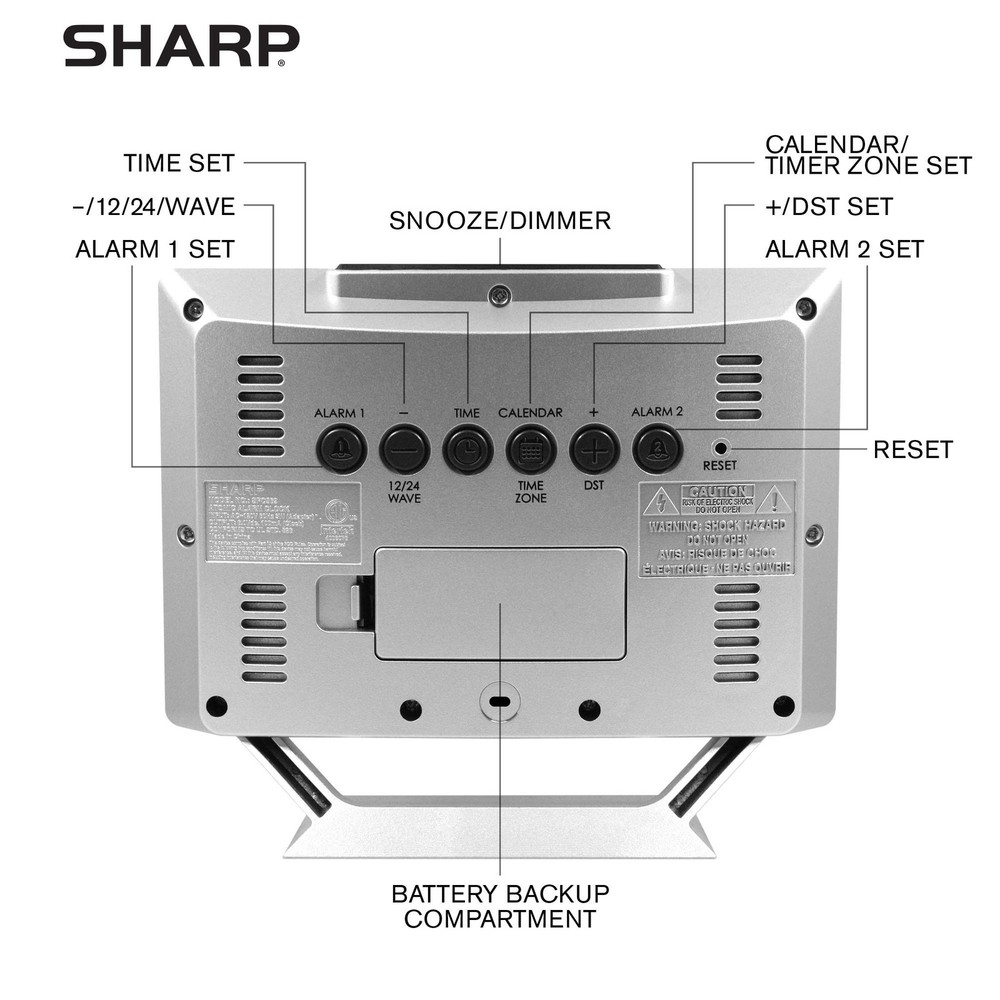 Sharp Desktop Dual Alarm Clock with Color Display - Atomic Small, Silver