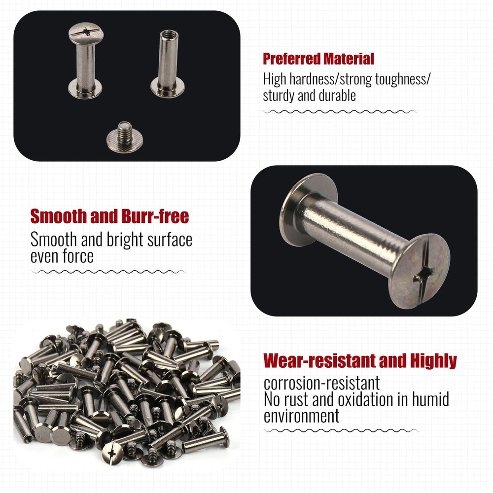 Chicago Binding Screws - 5mm x 12mm Binding Posts - 9.5mm Phillips Nut - Chic...