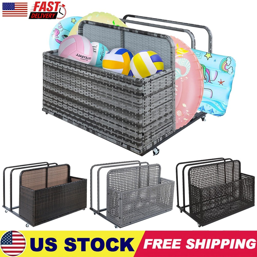 Pool Float Storage with Rolling Wheels Poolside Rack Patio Caddy Organizer Bin