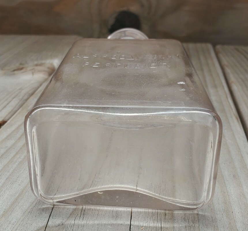 Alfred Wright Perfumer Embossed Rectangular Perfume Clear Bottle Cross Stopper