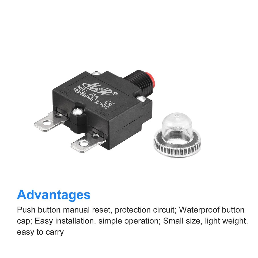 Circuit Overload Protector 25A Push Button with Waterproof Caps 1pcs