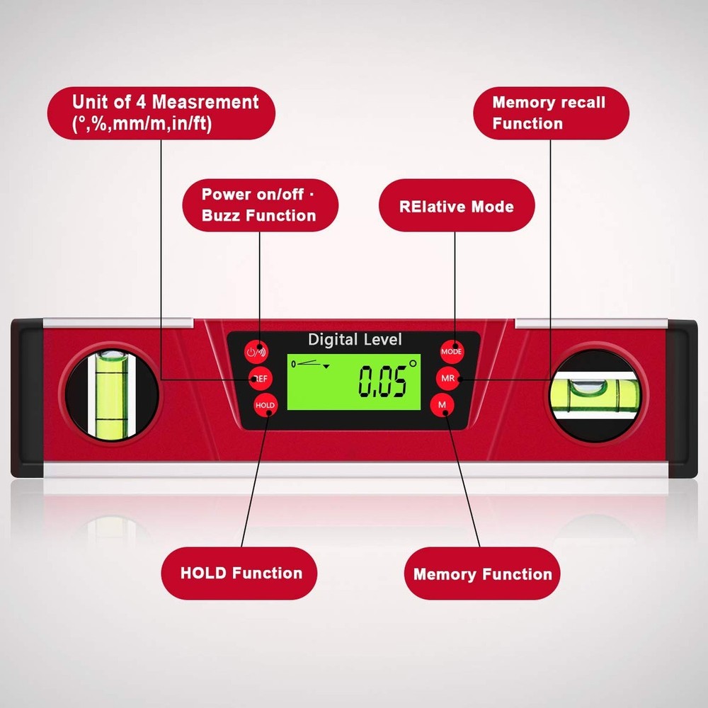 Digital Level and Protractor, 10 Inch IP54 Protected Electronic Bubble Inclin...