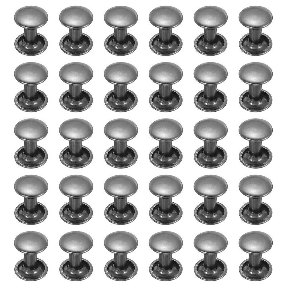 30 Sets Double Cap Leather Rivets, 8x10mm Round Cap Metal Studs, Black