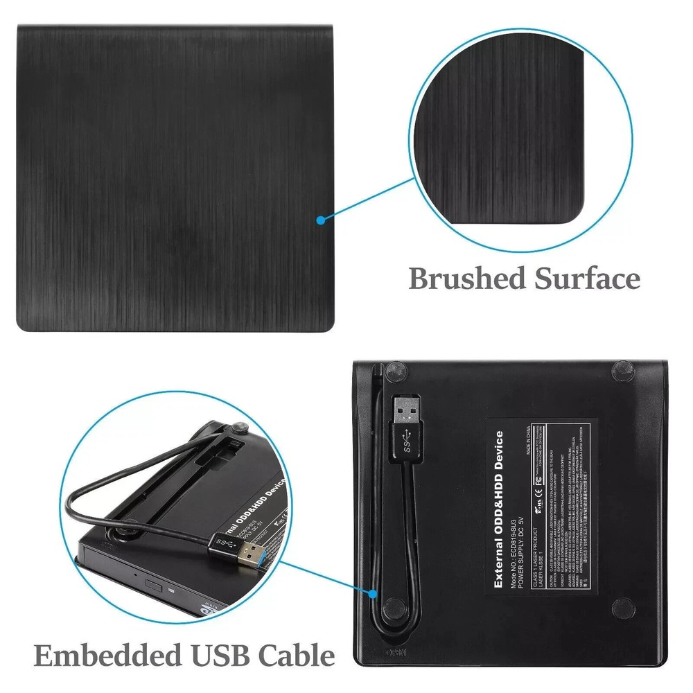 External CD DVD Drive USB 3.0 Player Reader Desktop Windows XP Vista 7 8 10