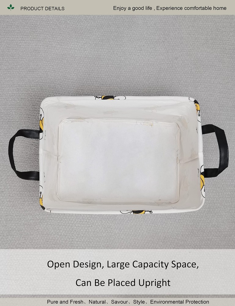 Rectangular Bee Storage Basket,Collapsible Storage Bin for Nursery,Cute Bee S...