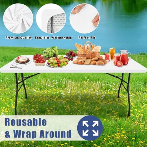 Spandex 6 Foot Rectangle Table Cloth 2 Pack, 72" x 30" (Rectangular) White