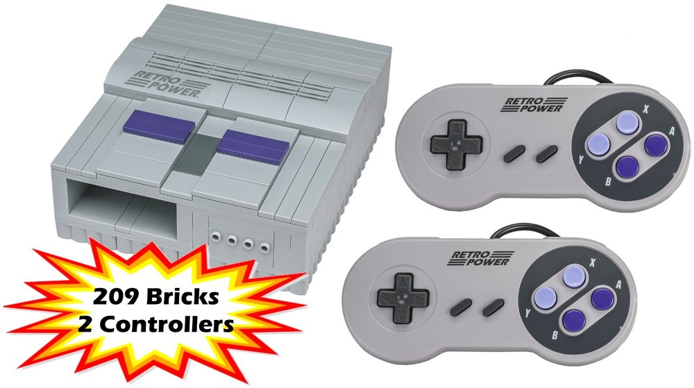 SNES Lego-Compatible Raspberry Pi Case (209 Bricks) + 2 Controllers