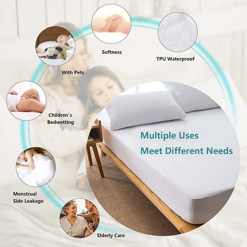 Waterproof Mattress Cover Polyester Top Matress Protector Deep Pocket Noiseless