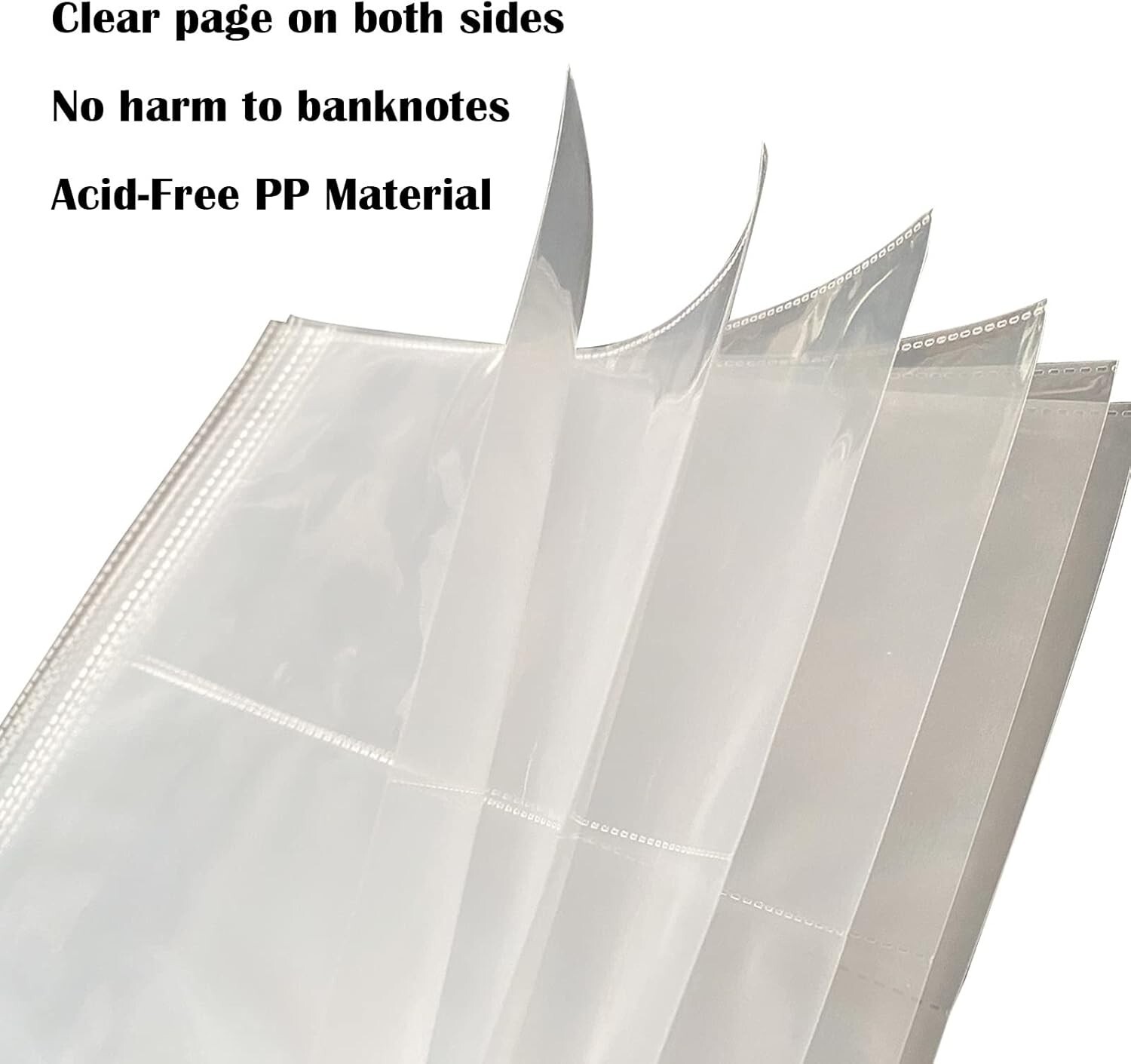 Currency Sleeves,50Pcs Page Protectors for 3 Ring Binder, 3-Pocket Banknote