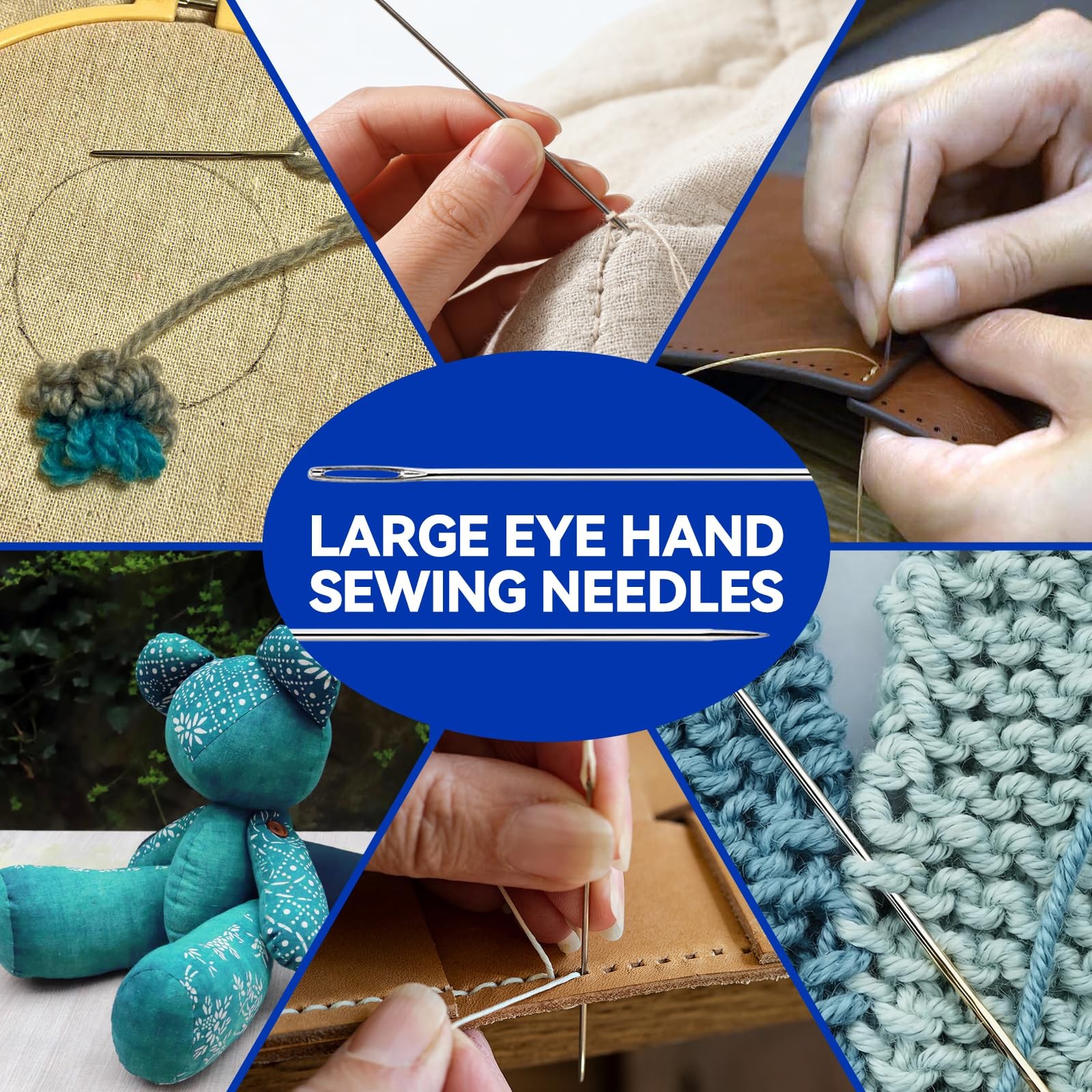 AUUIUOS 20 Pcs Steel Large Eye Hand Long Sewing Needles Includes 2 Needle Thr...