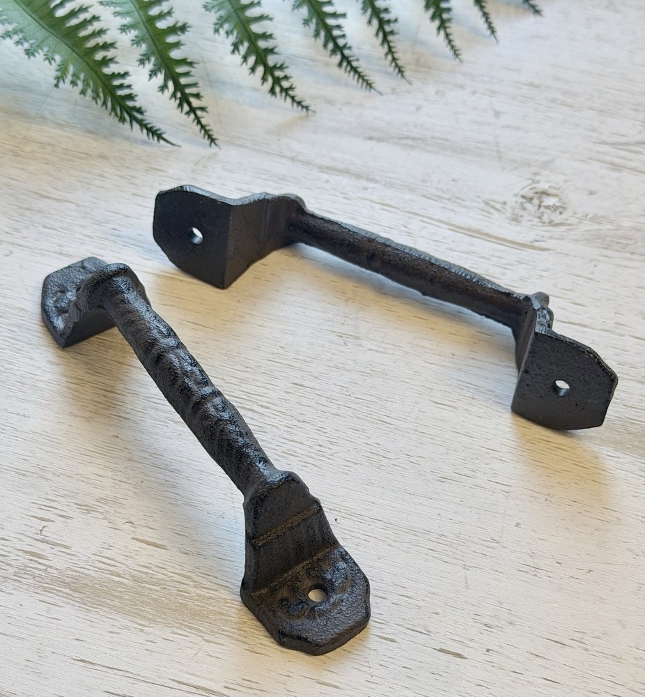 2 RUSTIC Cast Iron Barn Handles Gate Pull Shed Door Handles Fancy Drawer Pulls