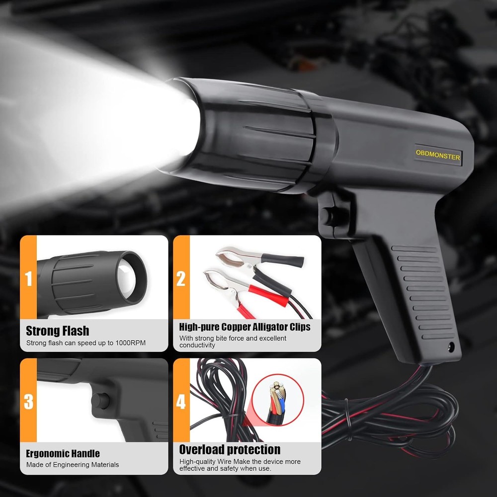 Automotive Timing Light 12V, Inductive Ignition Timing Light Gun for 2&4 Stro...