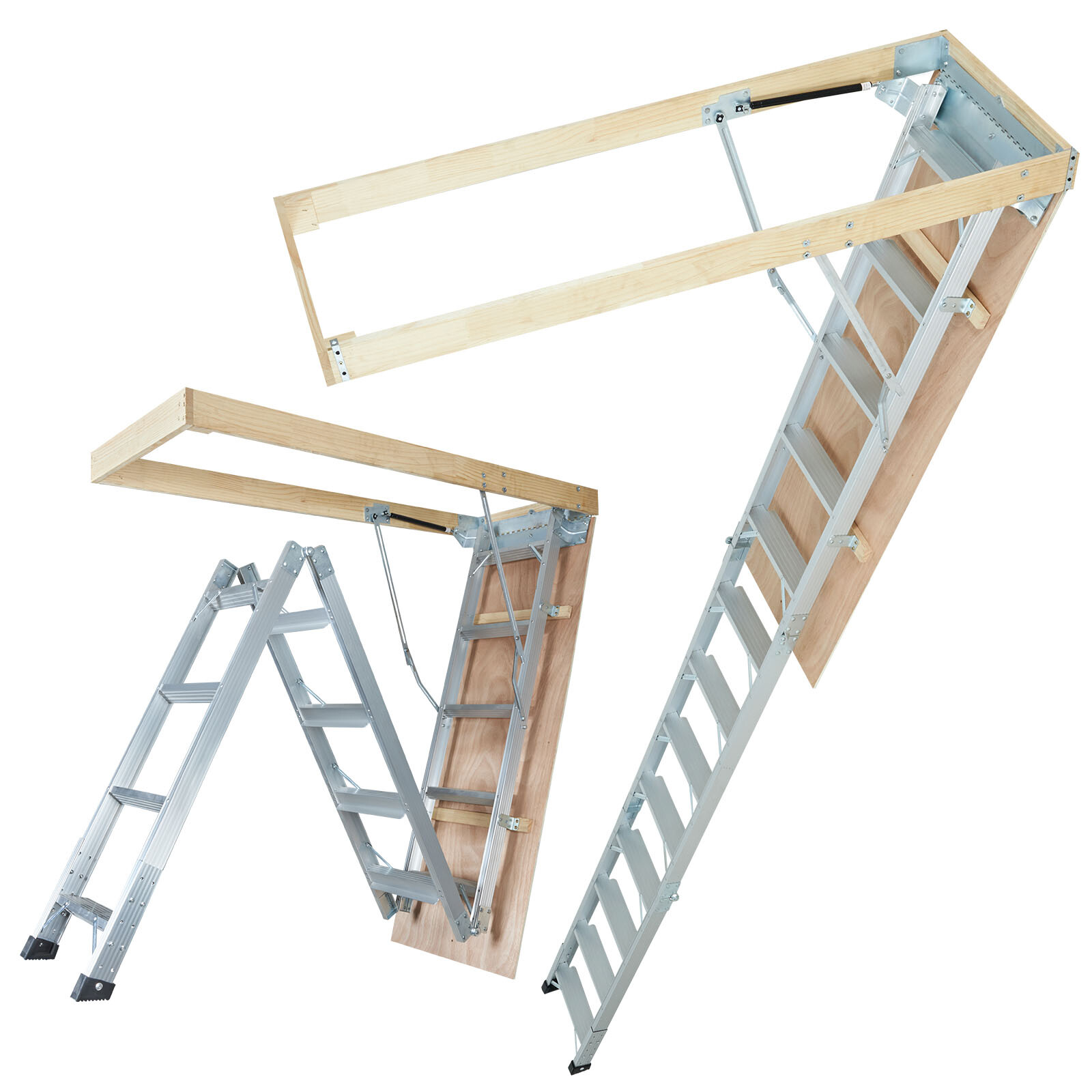 9.5-12ft Folding Attic Ladder Aluminum Adjustable Portable Loft Stairs
