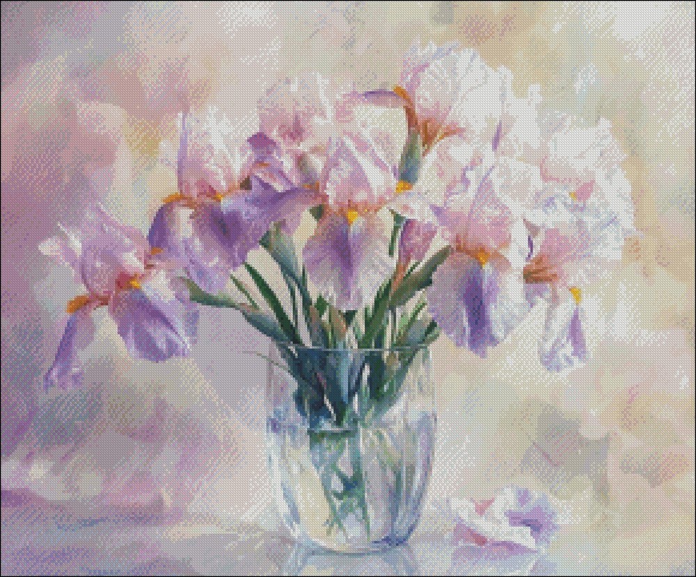 Irises in Vase - DIY Chart Counted Cross Stitch Patterns Needlework DMC Color