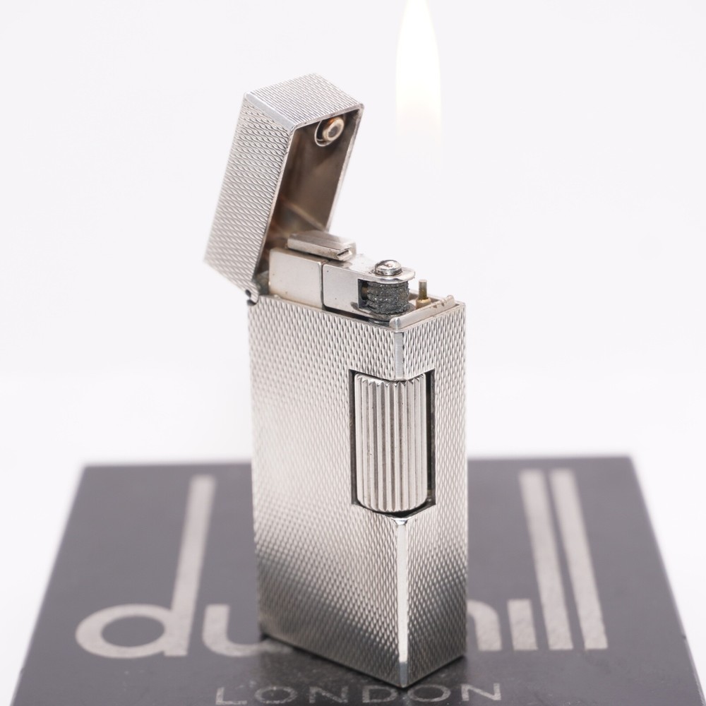 Dunhill Mini Lighter Silver Burley Pattern_Ultrasonically Cleaned_Working