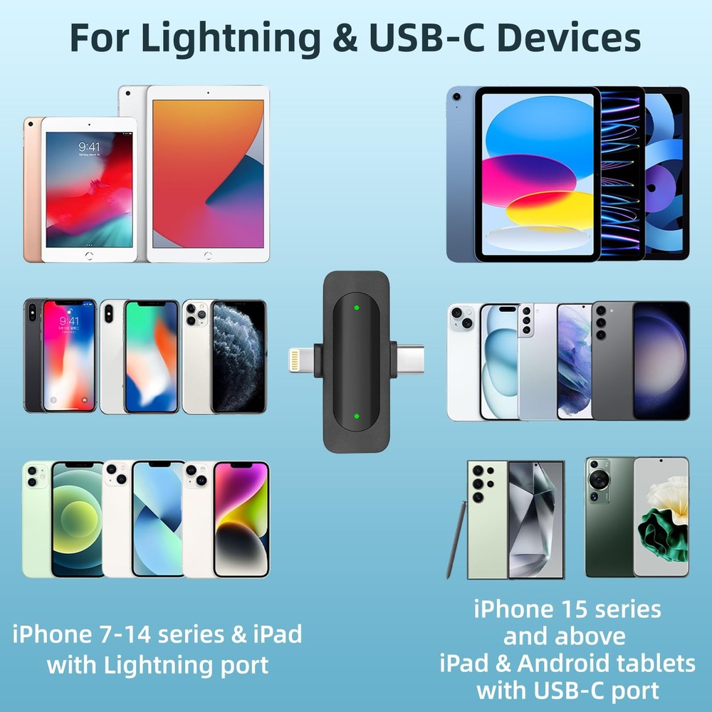 Wireless Lavalier Microphone for iPhone Android iPad - Noise Cancelling Mini ...